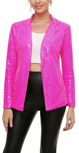 YYPBI Damen Pailletten Blazer Glitzer Jacke Revers Langarm Vorne Offen Party Festlich Cardigan Outwear Business Casual Blazerjacke