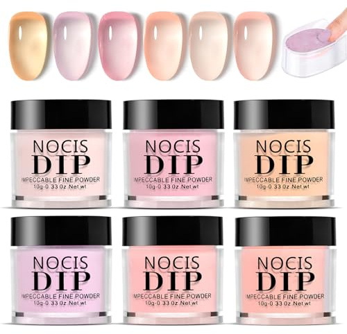 Nail Dip Powder Kit 6 Colors Jelly Translucent Dip Powder Nail Kit Long-Lasting DIY French Manicure Set for Beginner Salon Home