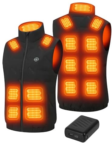 Gokozy Beheizbare Jacke mit 12 V 20000 mAh Powerbank PD Schnellladung Beheizbarer Weste Herren mit 15 Heizzonen Wärmeweste Geeignet zum Radfahren Angeln Skifahren