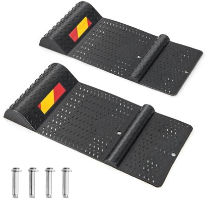 FANTASK 2er Set Parkmatten, Einparkhilfe Hinten aus Gummi mit Bremsschwelle selbstklebend, Parkmarkierung, Autostopper Anfahrschutz für Garagen Parkplätze, Schwarz