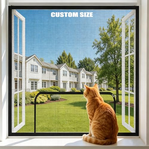 Moustiquaire pour Fenêtre pour Chat avec Ruban Auto-Adhésif Personnalisée | Moustiquaire Anti-mouches pour Fenêtre/Porte/Balcon,Filet Fibre de Verre pour les Fenêtre