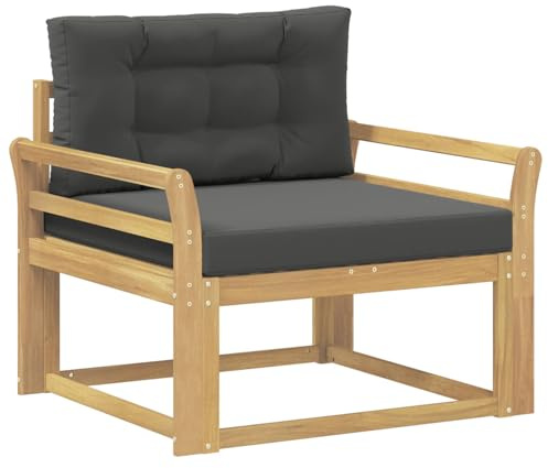 vidaXL Outdoor Mittelsofa Polyester Weiß, Akazienholz Outdoor Mittelsofa, wetterfestes Patiositzmöbel, modernes Möbel für Gartenlounge und Balkon