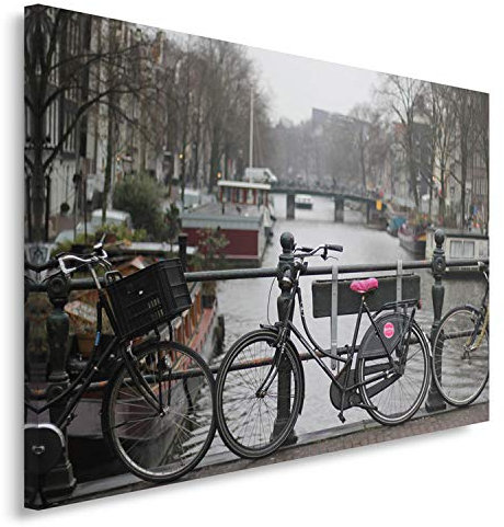 Feeby. Wandbild - 1 Teilig - 60x80 cm, Leinwand Bild Leinwandbilder Bilder Wandbilder Kunstdruck, FAHRRÄDER, AMSTERDAM, SCHWARZ