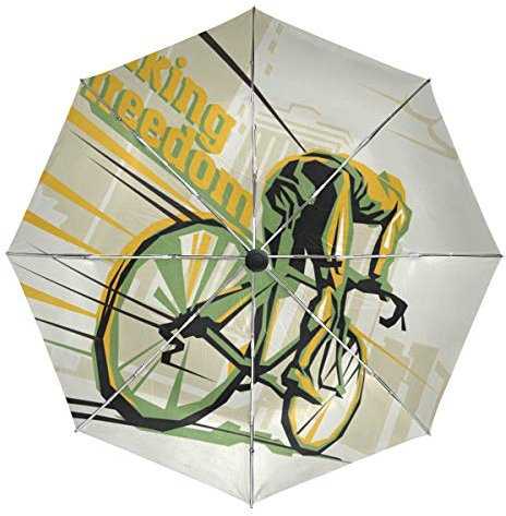 Wamika Automatischer Fahrrad-Regenschirm mit gelbem Verschluss, winddicht, wasserdicht, UV-Schutz, Reiseschirm – 3-fach faltbar, automatisches Öffnen/Schließen, Sonne und Regen