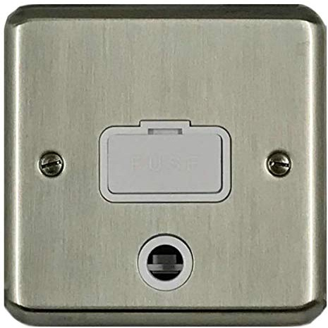 Deta 1911SCW Unswitched Spur Connection Unit with Flex Outlet - 13 Amp Satin Chrome/White Insert