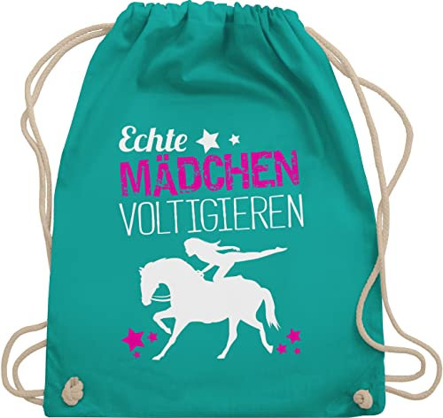 Turnbeutel Rucksack - Pferde - Taschen - Echte Mädchen voltigieren - Unisize - Türkis - voltigiertasche stalltasche pferd pferdeliebhaber volti beutel voltigierbeutel pferdebeutel pferdespruch
