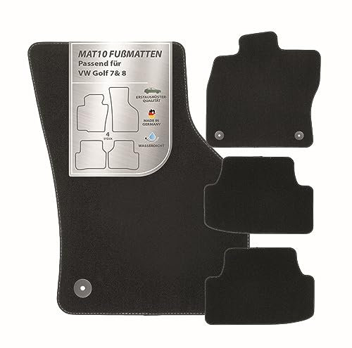 MAT10 – Auto-Fußmatten passend für VW Golf 7 ( BJ 11/2012-12/2020, Typ AU) & Golf 8 (ab BJ 01/2020, Typ CD) aus Velours | 4-teiliges Automatten Set| langlebige Erstausrüsterqualität, Made in Germany