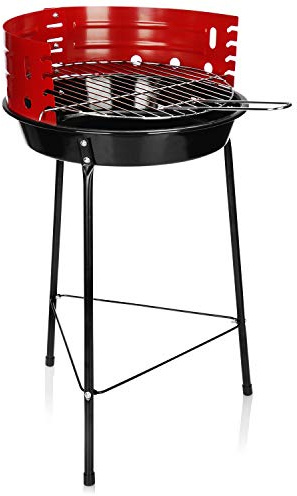 com-four® BBQ Grill mit höhenverstellbarem Grillrost und Windschutz | Dreibein-Grill - runder Standgrill aus Metall für Balkon, Terrasse, Garten - Holzkohle-Grill - Tischgrill