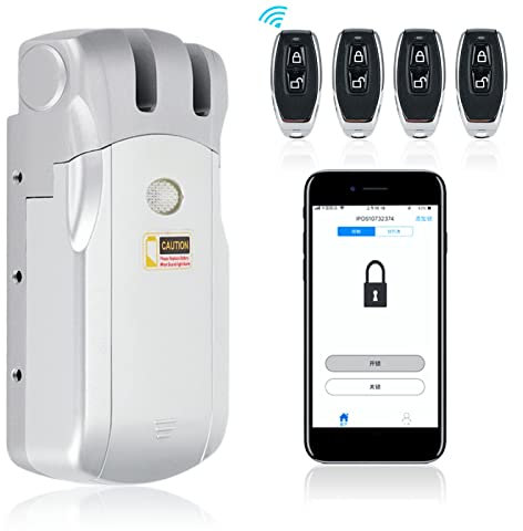 Smart Door Lock, WiFi Wireless Remote Control Door Lock, Electronic Keyless Entry Concealed Remote Control Door Lock for Home Security, Anti-Theft No Key Touching Lock with 4 Remotes