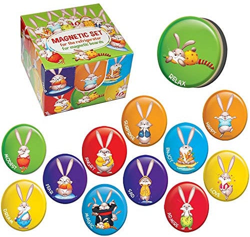 MAGDUM 12 Kitchen Fridge Magnets BUNNIES-Magnetic WhiteBoard Fridge Magnets-Office Magnets-Magnetic Home Kitchen School Decoration-Cute Emoji Fridge&Whiteboard magnets-Educational Baby Toys-BEST GIFT