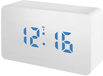 Bresser MyTime WBW Réveil Radio-piloté avec LED Bleue à intensité Variable Blanc Aspect Bois 108 x 65 x 45 cm