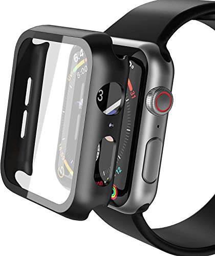 YoLin 2-Stück Mit Glas Ultradünne Displayschutz Kompatibel mit Apple Watch Series 6/ SE/Series 5 / Series 4 40mm, PC All-Around Schutzhülle für iWatch 40mm (2 Schwarz)