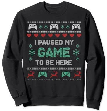 Lustig Weihnachten XMas Outfit Paused My Game Ugly Christmas Xmas Sweater Gamer Sweatshirt Unisex Erwachsene Schwarz M Klassisch Langarm Crew Neck Winter Unisex Jugendliche Gamer
