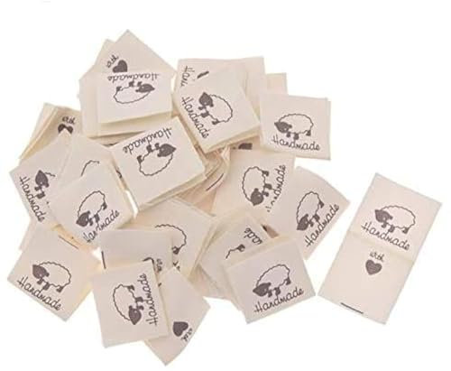 Susuntas 100 Stück handgefertigte Stoffetiketten Etiketten Kleidung Etiketten, handgemachte Stoffetiketten, bestickte Stoffetiketten, handgemachte Etiketten Nähen DIY Dekor (Schaf)