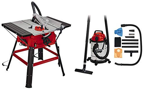 Einhell Scie circulaire sur table TC-TS 2025/2 U (puissance maximale 2000 W, dispositif de réglage hauteur/inclinaison de la lame de scie, butée d’angle +/- 60°) + aspirateur synchro 20L TC-VC 1820 SA