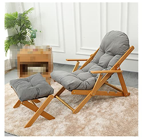 Liegestuhl Mit Kissen,Zero Gravity Klappstuhl Mit Fußstütze,Liegestuhl Deluxe übergroßer,Holz Klappstuhl klappbar Gartenliege Abnehmbarem Strandliege für den Strand, Garten, Balkon,Camping