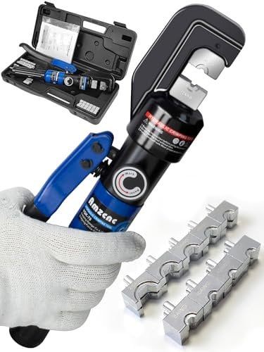 AMZCNC Handbetriebene hydraulische Crimpzange Hydraulische Kabelschuhe Crimper 8 US TON 12 AWG bis 00 (2/0) Elektrische Terminal Kabel Draht Werkzeug Kit mit 9 Schneideisen