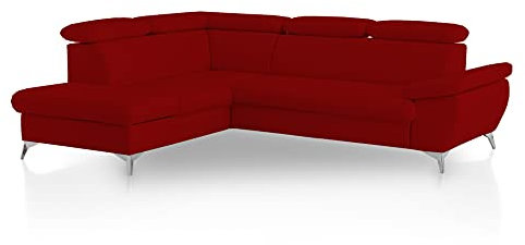 Mivano Eckcouch Gisele / Ecksofa mit Schlaffunktion, Stauraum, Armteilfunktion und Kopfteilverstellung / 256 x 83 x 209 / Kunstleder, Rot