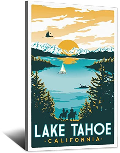 Poster mit Lake Tahoe Kalifornien Skyline, Vintage, Reise-Poster, Kunst, Wanddekoration, Poster, Bild, Druck, Malposter, Geschenk, 20 x 30 cm