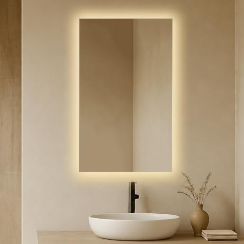 baanio - Espejo Baño con Luz Cálida 60x100 cm Estel | Espejo Baño Led Retroiluminado con Antivaho | Vidrio Resistente 4 mm, Plata Ecológica sin Cobre | Montaje Horizontal o Vertical | Diseño Moderno
