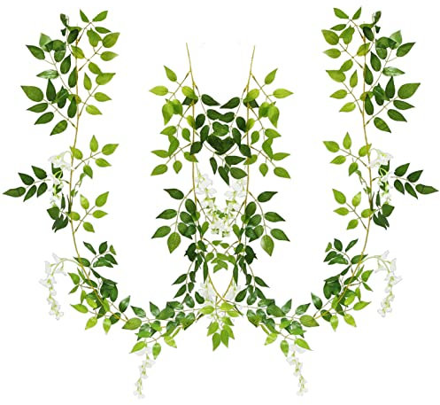 TSHAOUN 2 Stück Künstliche Blumenrebe 2M / 6,5 Fuß Gefälschte Glyzinie Hängende Rebe Blumenranke Künstliche Blumengirlande Wisteria für Zuhause Hochzeit Party Garten Dekoration(Weiß)