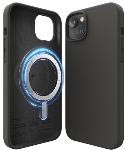 elago Magnetic Silicone Case for iPhone 14 Plus Black | Compatible with MagSafe, Built-in Magnets, Liquid Silicone Case, Shockproof, Strong Magnet (Black)