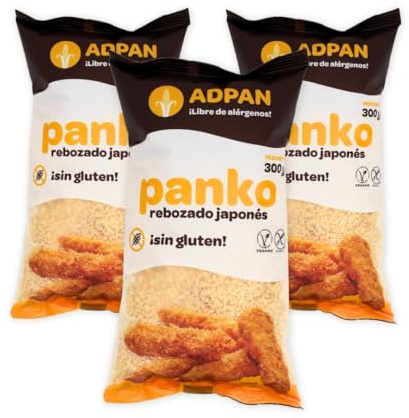 ADPAN Panko Sin Gluten | Pack 3 x 300g | Rebozado Crujiente y Ligero | Apto para celiacos | Sin Trigo ni Alérgenos | Pan rallado Japonés