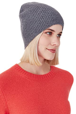 Style & Republic Kaschmir Sport Mütze-Beanie Damen aus 100% Cashmere - Dein kuscheliger Premium Strick Beanie für stilvolle Herbst- & Winter-Momente - Grey Melange