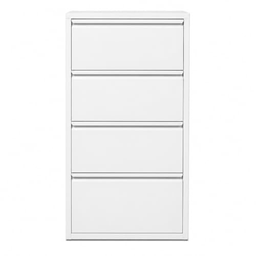 Alveon Schuhschrank Schmal, Metall Schuhkipper mit Magnet-Klappen, Freistehend oder Wandmontage, für Flur, Eingang & Diele, Platzsparend – 4 Regale