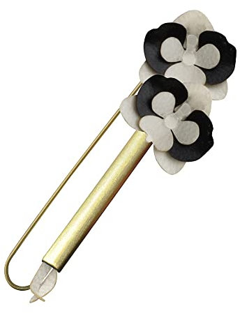 LES POULETTES BIJOUX - Broche Laiton Tube et Orchidées en Cuir - Beige