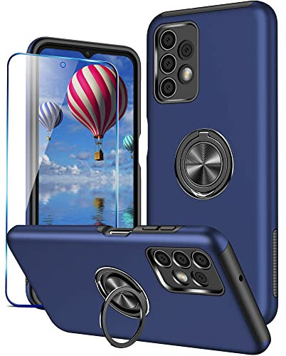 KRAFTCARE Hülle für Samsung Galaxy A13 4G mit 1 Pack Panzerglas Schutzfolie, Handyhülle mit Eingebetteter 360° Grad Ring, Magnetische Schutzhülle Stoßfest Cover Case für Samsung A13 4G,Blau