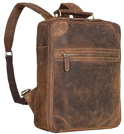 STILORD Castiel Business Backpack Genuine Leather Laptop Backpack in Stylish Vintage Look Leather Backpack Men Ladies Backpack with Laptop Compartment Unisex Colour:Calais - Brown