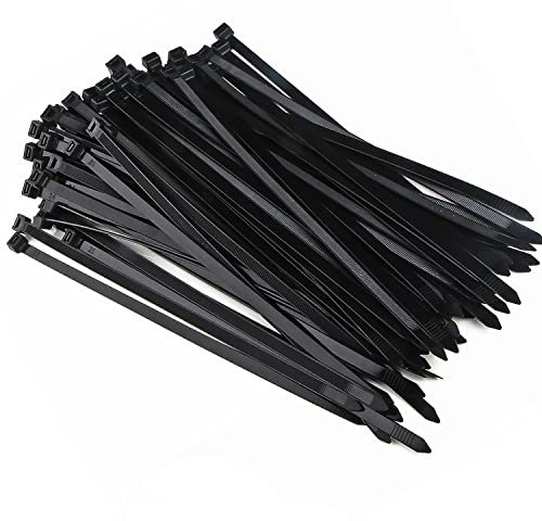 100 Pack Cable Ties 4.8mm x 300mm, 12 inch Black Zip Ties Long 50 lbs Tensile Strength with UV Resistant, Nylon Plastic Self Locking Large Heavy Duty Cable Wrap for Tidy Wires Home Workshop and Garden
