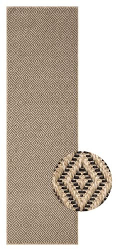 the carpet Kansas - robuster In- und Outdoor Teppich im natürlichen Jute-Look, wetterfest, geeignet für Terrasse und Garten, Raute, ca. 60 x 180 cm