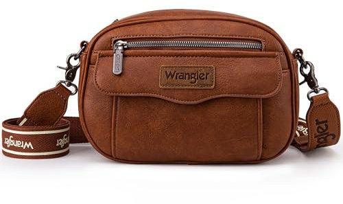 Wrangler Crossbody Purses for Women Trendy Camera Snapshot Bag with Wide Strap, Retro Dark Brown, S