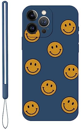 KARTXITAI Case compatible with iPhone 13 Pro Max,Smiley face Pattern Design Vintage Shockproof Protective Soft TPU Anti-Fingerprint Anti-Scratch/Fall phone cover-Blue 1