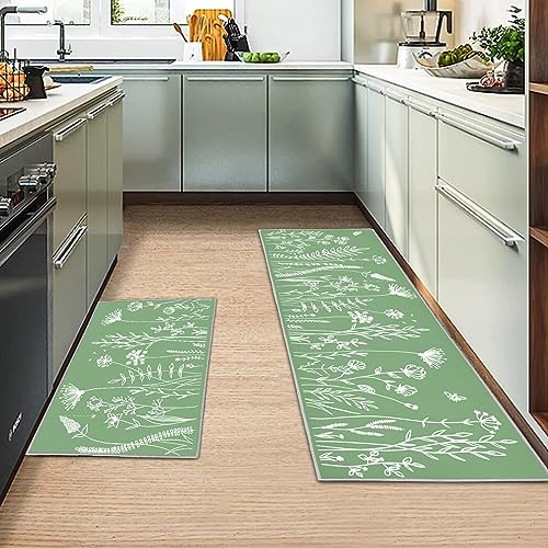 MIQEBX 2 Stück Küchenteppiche Rutschfestes Küchenmatten,küchenläufer waschbar rutschfest, küche Teppich Für Küche Wohnzimmer, Esszimmer, Badezimmer (Blume F, 40x120cm+40x60cm)