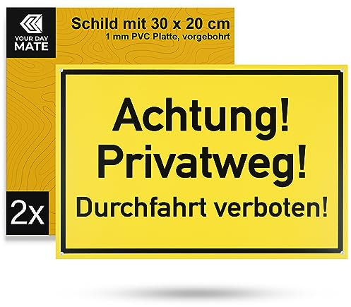 Panneau de signalisation Attention ! Chemin privé ! Passage interdit !, 2 pcs, 30 x 20 cm, panneau en PVC de 1 mm d'épaisseur avec trous de perçage, entrée privée Panneau d'avertissement