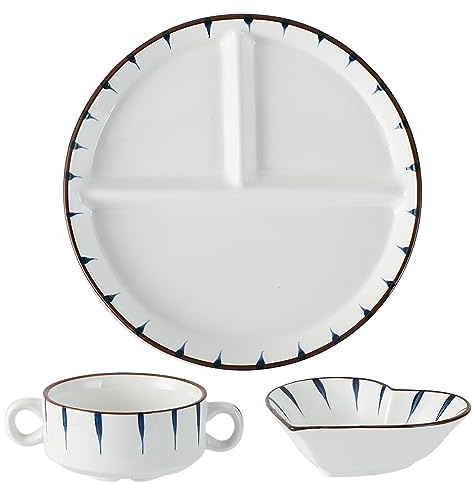 Acyhggi 8 Inch Porcelain Divided Plate Set, 3-Piece Ceramic Dinnerware for Portion Control, Weight Loss, Breakfast, Lunch, Salad - Microwave & Dishwasher Safe