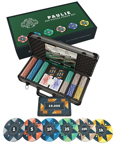 Bullets Playing Cards | Pokerkoffer „Paulie“ mit 300 Keramik Pokerchips 10g | Pokerset mit Karten, Würfeln, Dealer Button & Pokerregeln