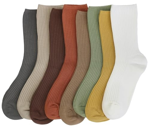 ACCFOD Womens Cute Crew Socks Casual Athletic Aesthetic Socks Neutral Cotton Socks for Women Granola Girls Clothes