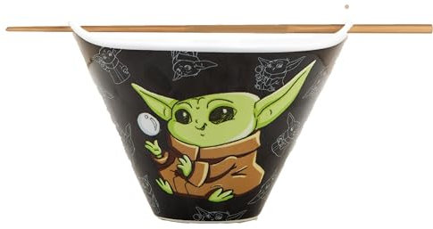 Disney Cuenco de fideos con palitos para picar | Accesorios de cocina | Bonitos regalos de cerámica para inauguración de la casa para hombres, mujeres y niños | Licenciatario oficial | 1 juego (Grogu