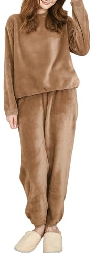 Hveuluop Gieen Pigiama da Donna in Pile Corallo - Maglia a Maniche Lunghe con Scollo Rotondo e Pantaloni, Completo da Casa in Velluto Corallo Elastico, Taglia Unica per Autunno e Inverno
