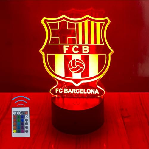 Riscko Lampara 3D Futbol Juguete de luz nocturna 3D, adecuado para la decoración del hogar de la habitación de los niños 16 cambios de color con control táctil y con mando (Barcelona)
