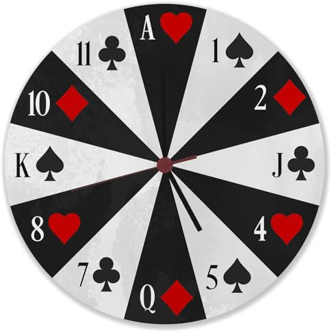 Spielkarten Wanduhr Uhr mit Kartenspiel Herz Pik Karo Kreuz Karten als Deko für Liebhaber von Poker oder den Pokerkeller