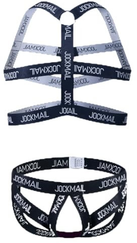 JOCKMAIL Mens Muscle Harness Sport Shoulder Strap with Jockstrap Thong Underwear Set for Fitness and Stage Party (One Size,912+246black)