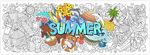 AllReal Jumbo-Sommer-Mandala-Poster zum Ausmalen, Sommerzeit, Strand, riesiges Zeichenpapier, Palme, tropische Fische, Tischläufer zum Ausmalen, für Kinder, Zuhause, Klassenzimmer, Gruppenaktivitäten,