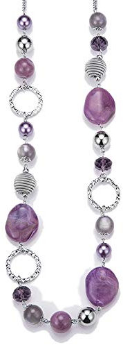 FULU AUTUMN Collier de Perles Long en Argent - Collier Boheme avec des Cristaux et des Perles en Pierre Naturelle Bijoux Fantaisie - Belle Idée de Cadeau de Fête Des Mères(Purple)