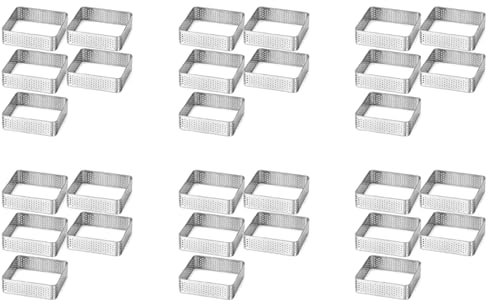 Bcowtte Moule à tartelettes en acier inoxydable avec pour tartes perforées, moule à gâteaux, forme carrée cercle pour pâtisserie française, lot de 30