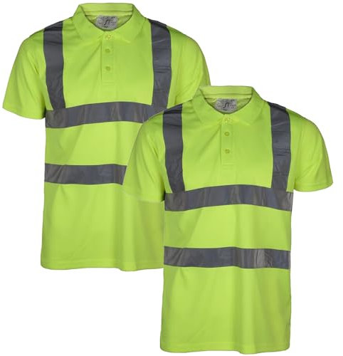 True Face Hi Vis T-Shirt High Viz Visibility Short Sleeve Safety Work Crew Neck Workwear Top (2 Pack Yellow-1722, Large)